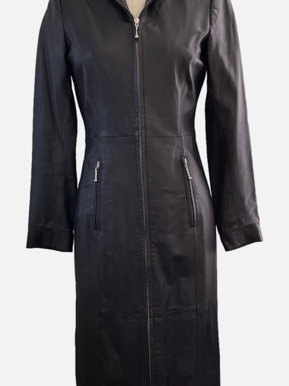 Newport News Long Black Leather Double Zip-Front Women's Dress Size 14
